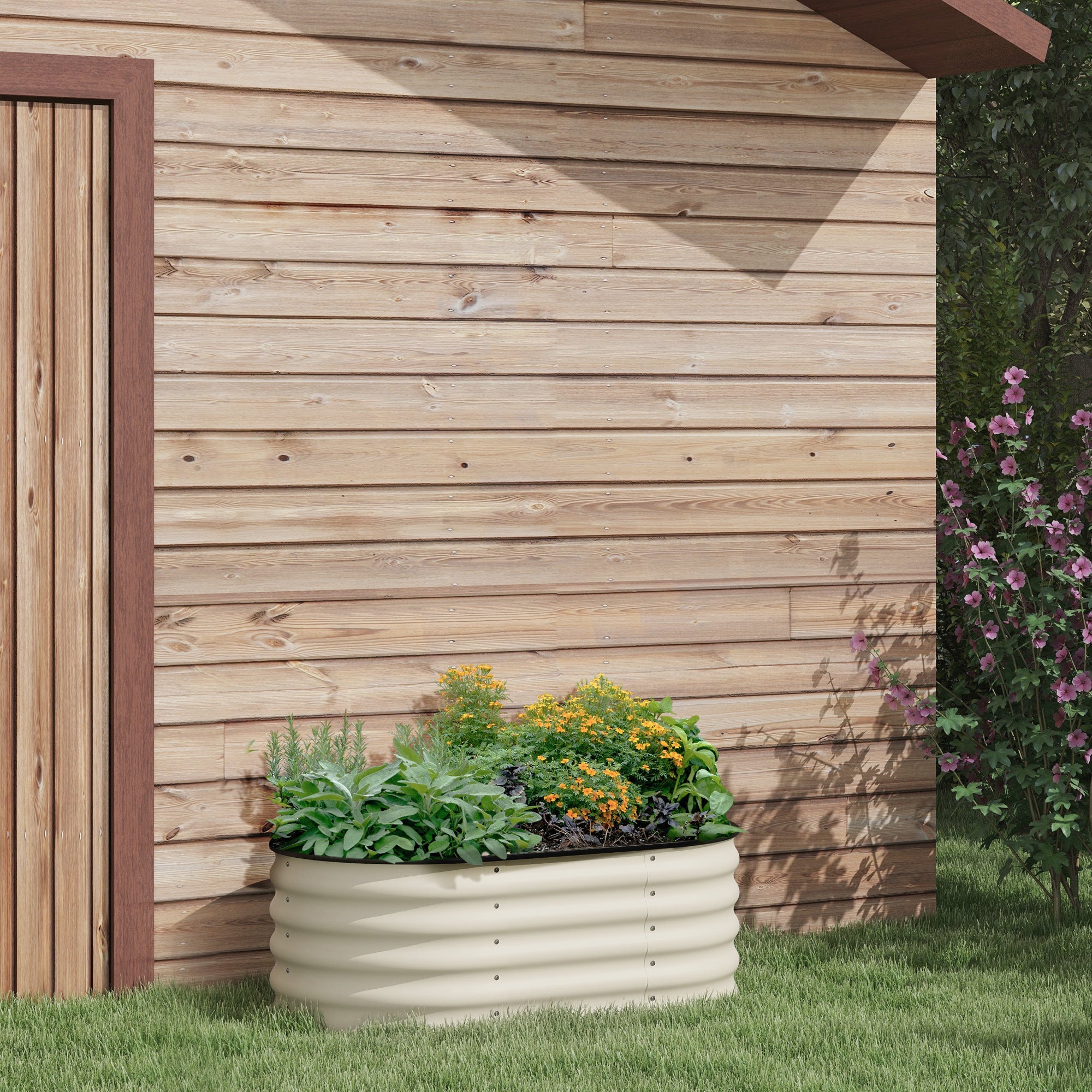 Galvanized Raised Garden Bed Kit – 3.5'x2'x1.4' Elevated Planter, Cream