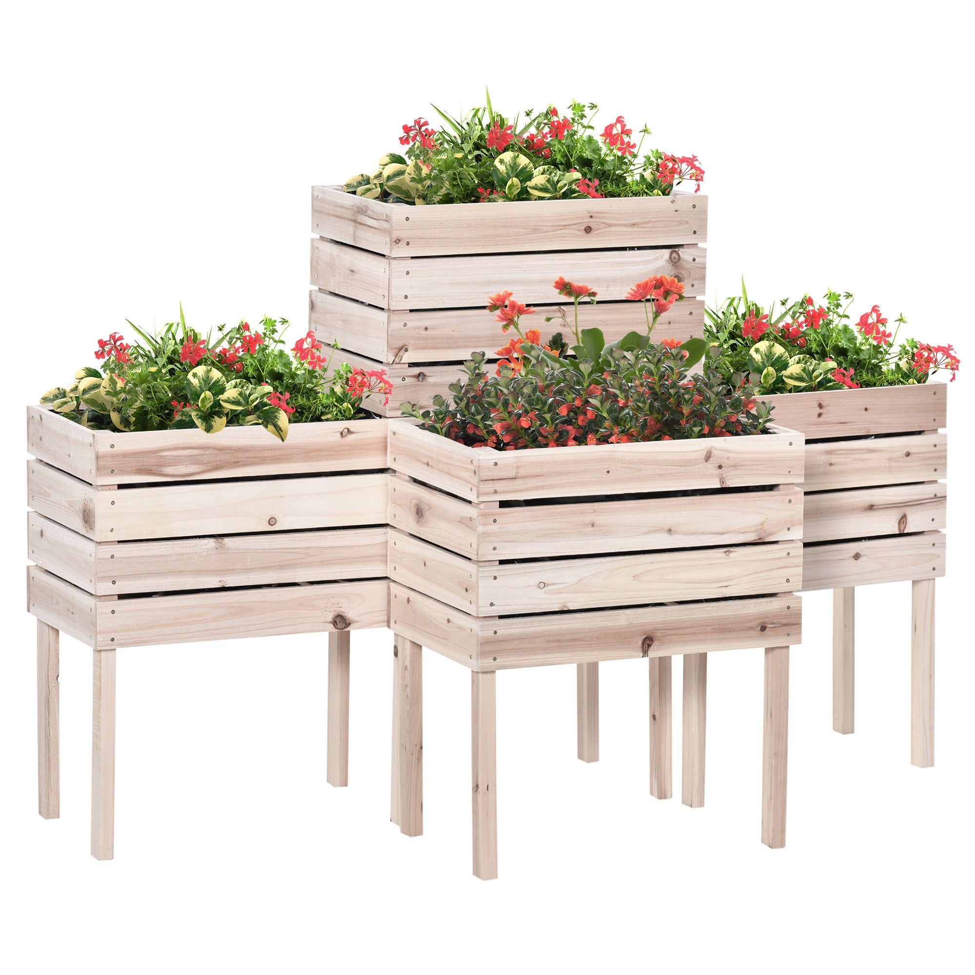 4-Pack Wooden Raised Garden Bed Kit – DIY Planter Boxes with Liner