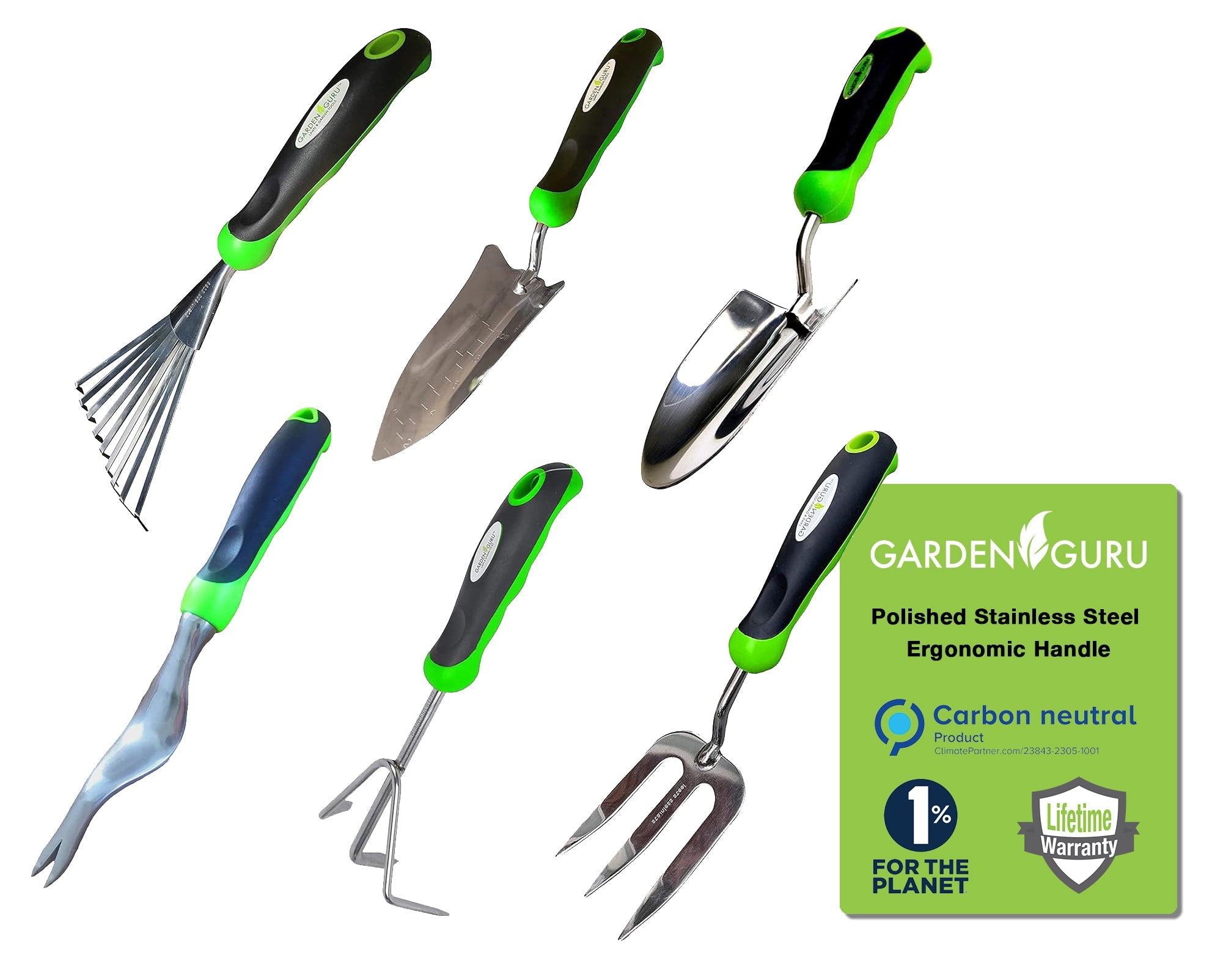 6-Piece Stainless Steel Gardening Tool Set – Trowel, Transplanter, Rake & More