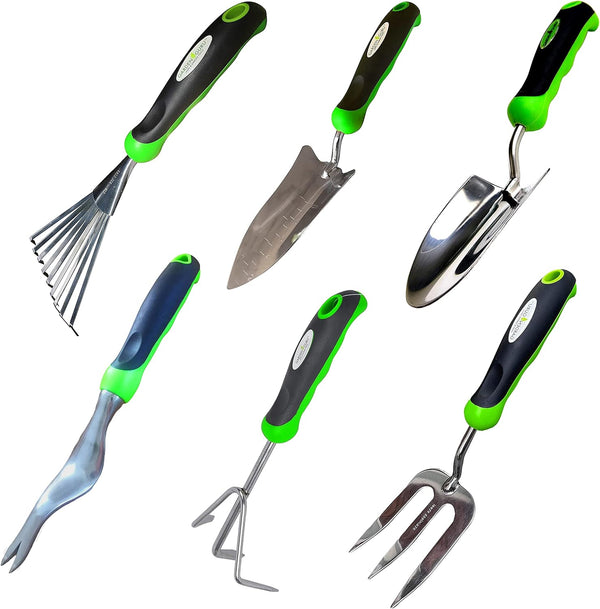 6-Piece Stainless Steel Gardening Tool Set – Trowel, Transplanter, Rake & More