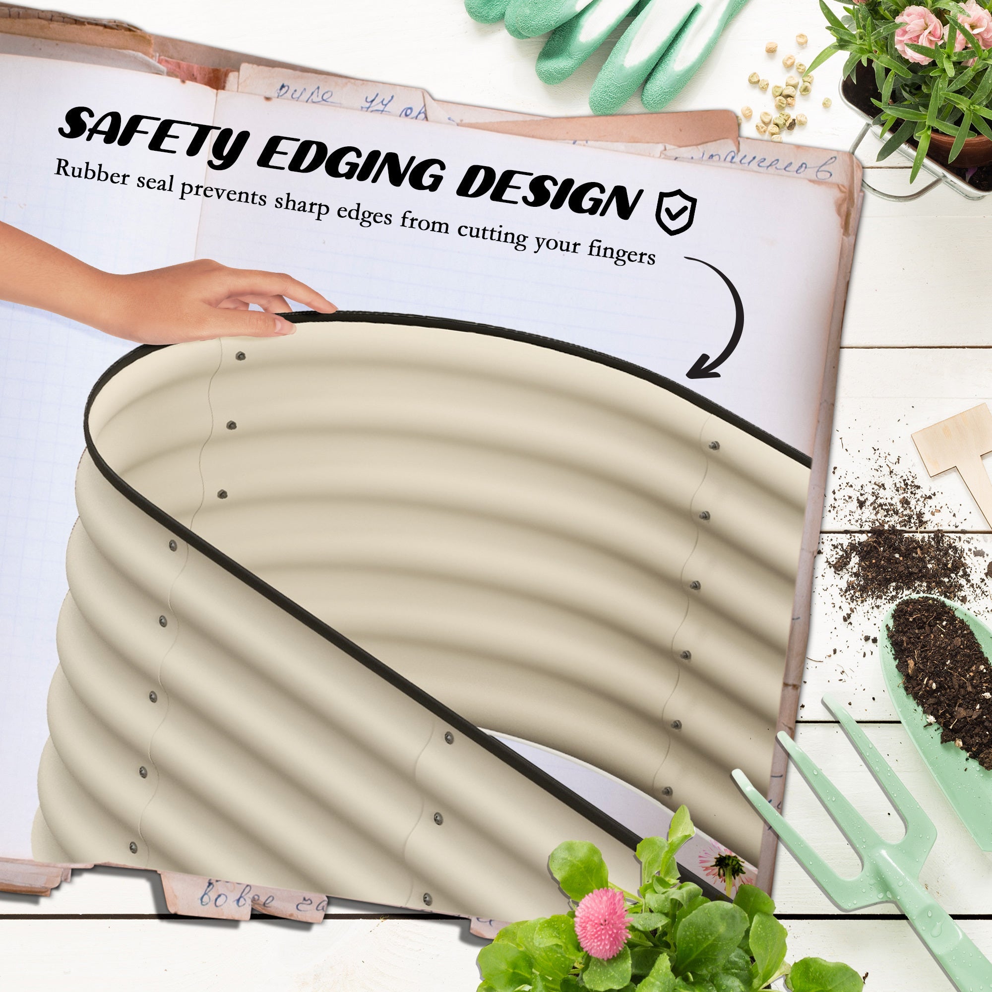 Galvanized Raised Garden Bed Kit – 3.5'x2'x1.4' Elevated Planter, Cream