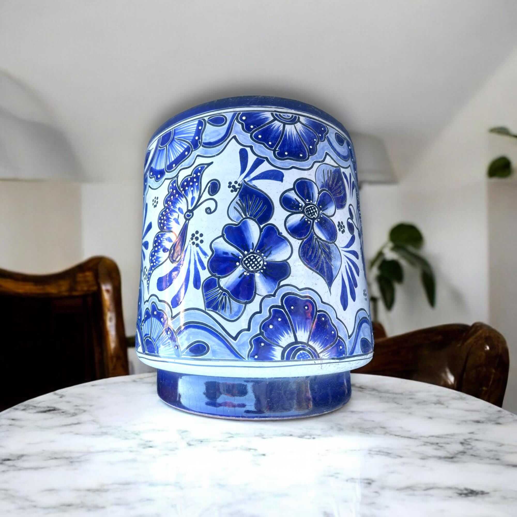 Artisan Talavera Planter – Blue & White Mexican Flower Pot