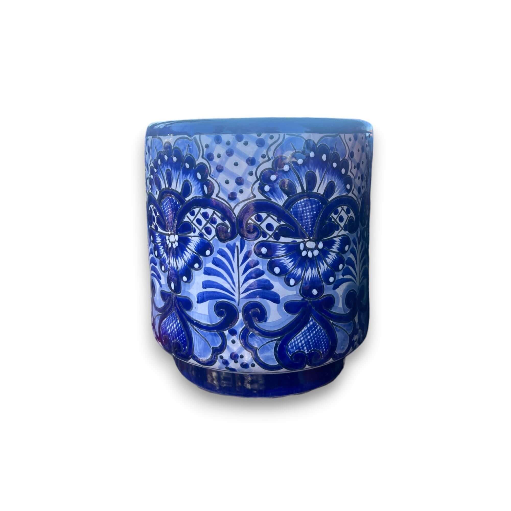 Artisan Talavera Planter – Blue & White Mexican Flower Pot