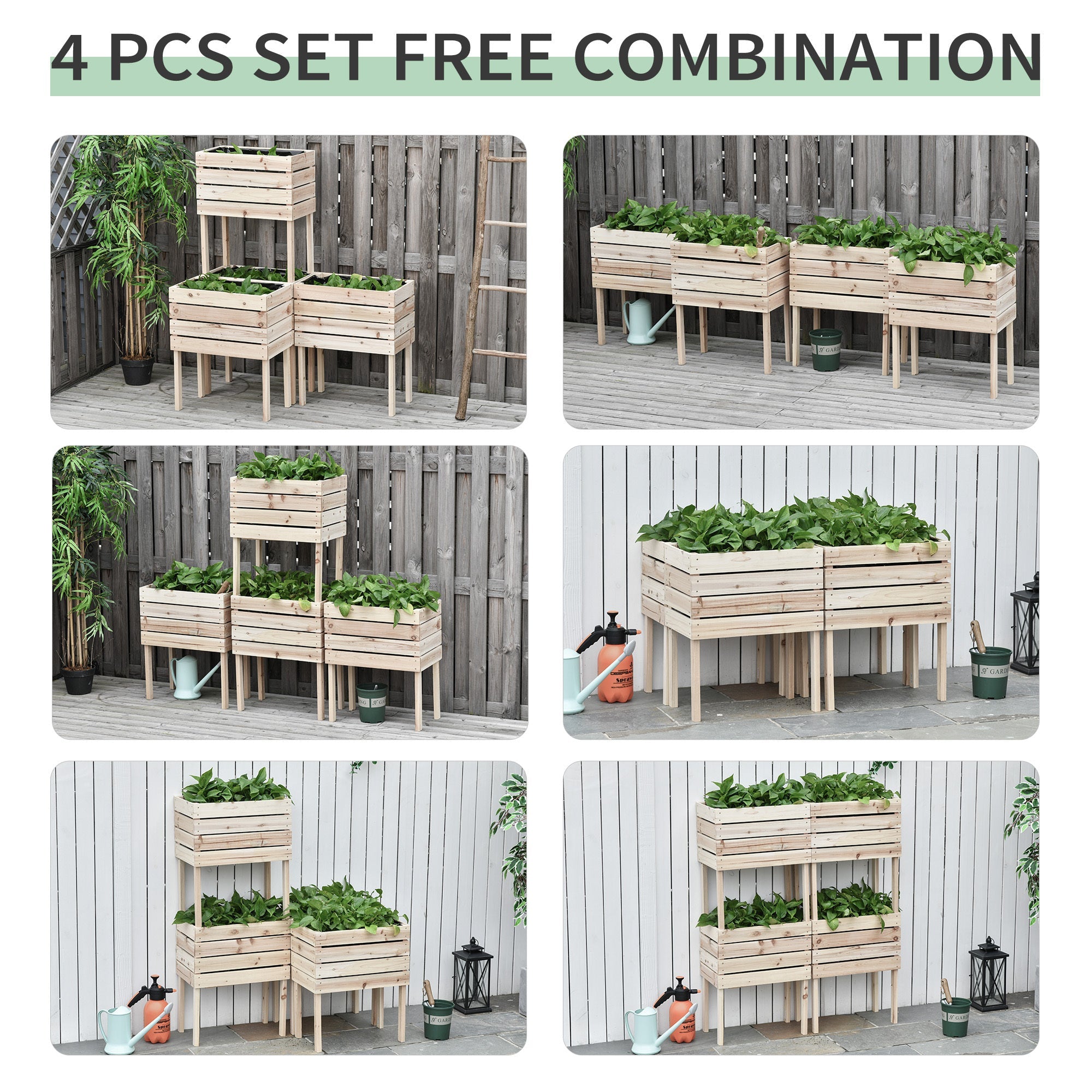 4-Pack Wooden Raised Garden Bed Kit – DIY Planter Boxes with Liner