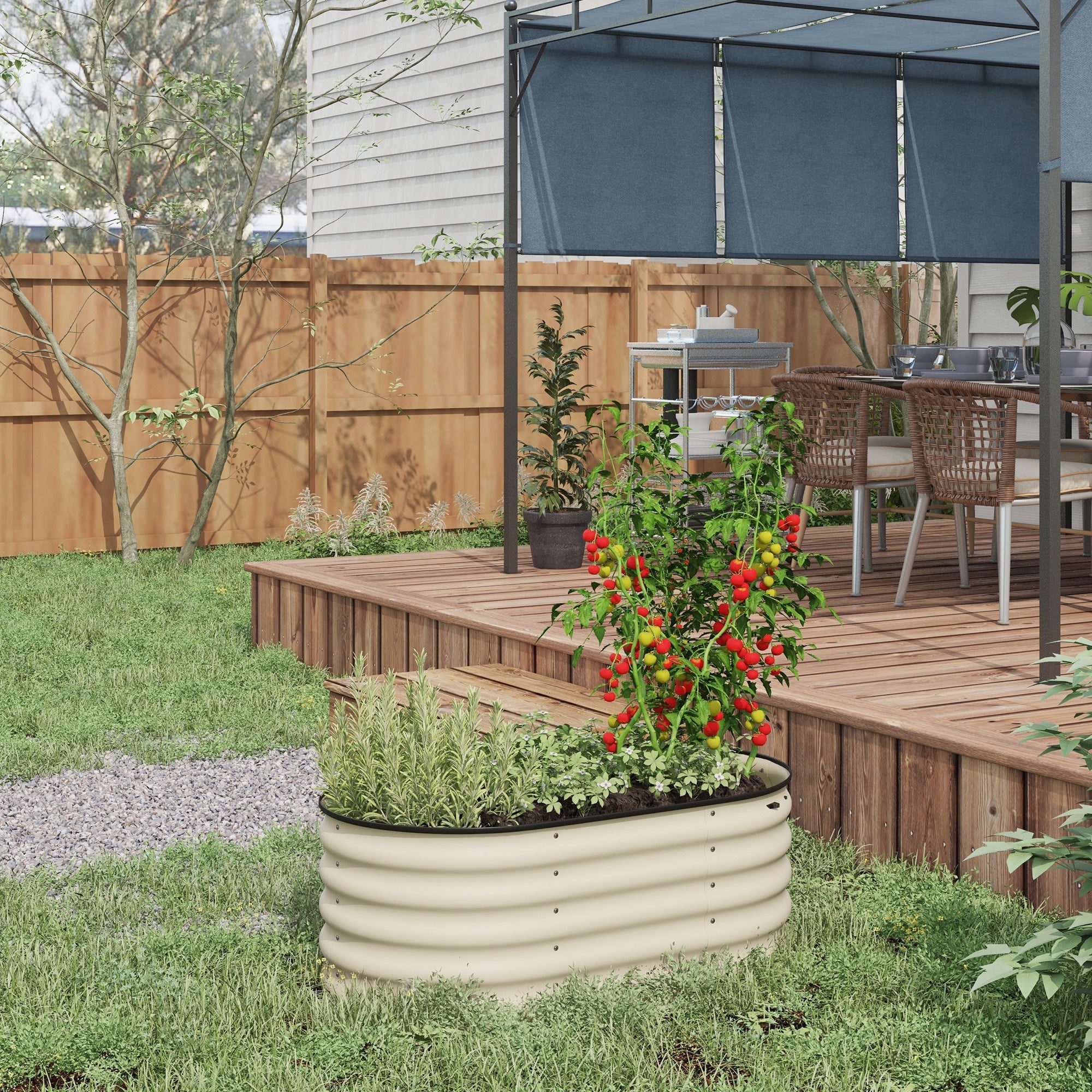 Galvanized Raised Garden Bed Kit – 3.5'x2'x1.4' Elevated Planter, Cream